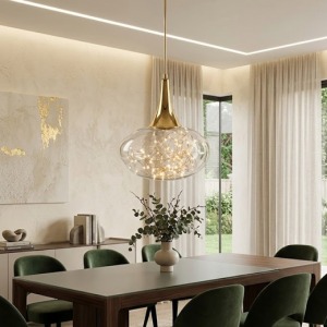Nebula Modern Luxury Cam Sarkıt Avize – Gold Detaylı Tasarım