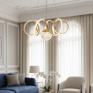 Kıvrım Tek Top Gold Kristal Küreli Modern LED Avize 